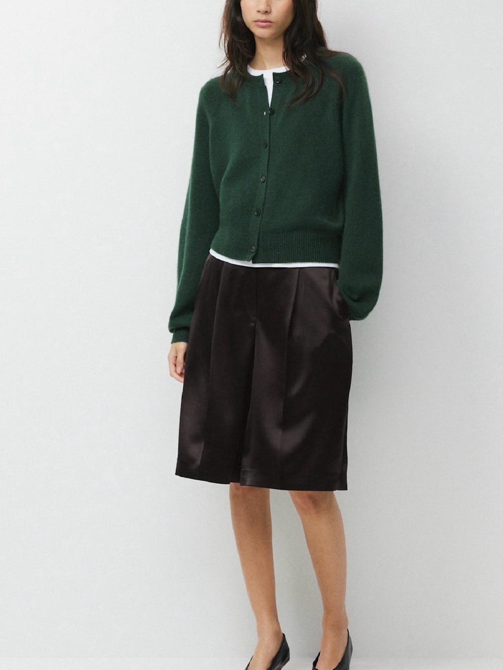 Aritzia Essential London Wool Cashmere Cropped Cardigan Sweater Green Size Small